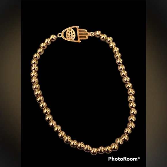 Hamsa Gold Tone Stretch Beaded Bracelet - Picture 2 of 2